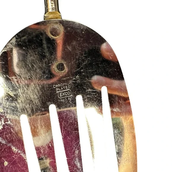 VTG EKCO Slotted Spatula Chromium Plated Black Handle Made in USA 13 Inch Turner - Picture 6 of 7